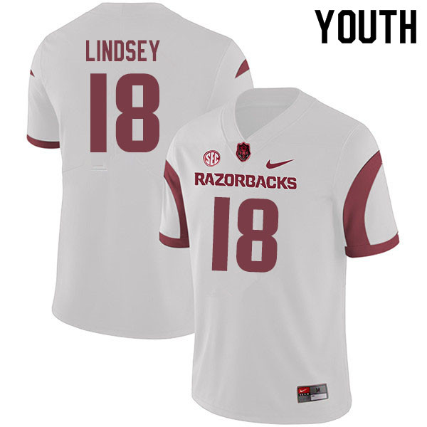 Youth #18 Jack Lindsey Arkansas Razorbacks College Football Jerseys Sale-White